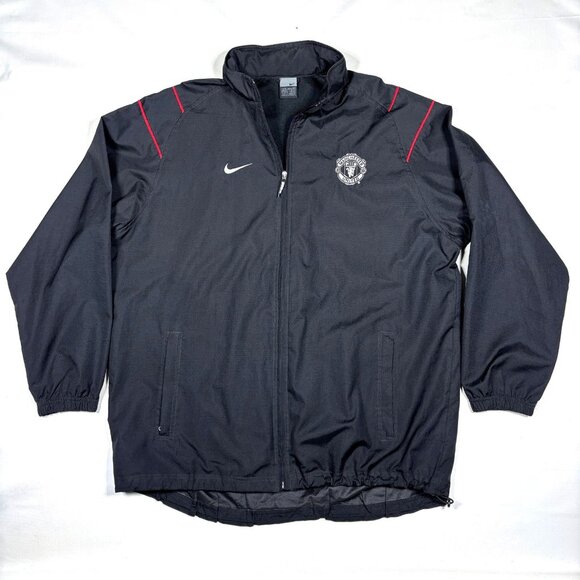 VTG Nike Manchester United Black Windbreaker Rain Jacket Hood in Collar Mens XL - Picture 1 of 9